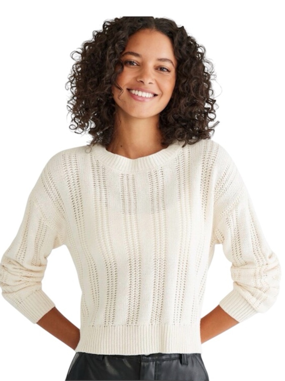 NWT Aeropostale Ribbed Cropped Crew Sweater Straw Ivory Medium